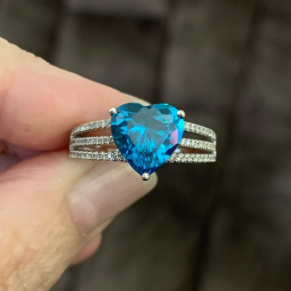 Bella Luce Blue And White Rhodium Over Sterling Silver Heart Ring 4.05ctw